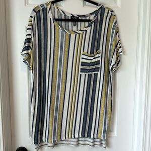 Jones New York Striped Short Sleeve Tunic Shirt - Size Large - Blue Yellow White